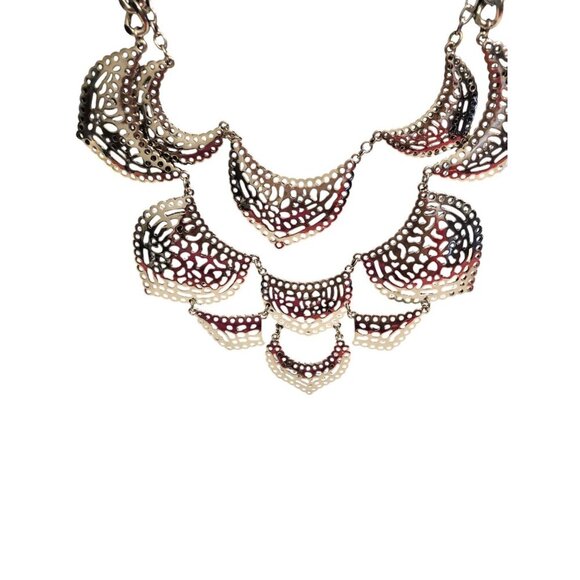 Womens Silver Statement Necklace With Layered Geometric Design - Picture 2 of 6